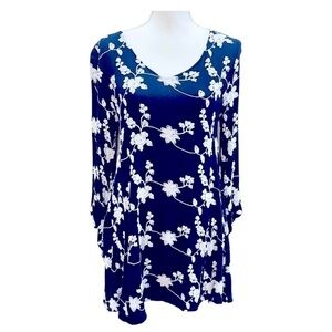 Umgee Blue And White Floral Embroidered Swing Dress Small